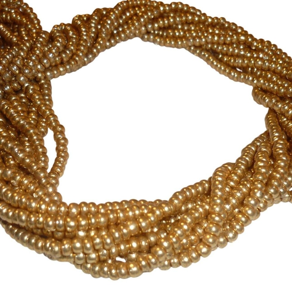 Vintage Multi Strand‎ Twisted Golden Seed Bead Torsade Necklace Adjustable 17in